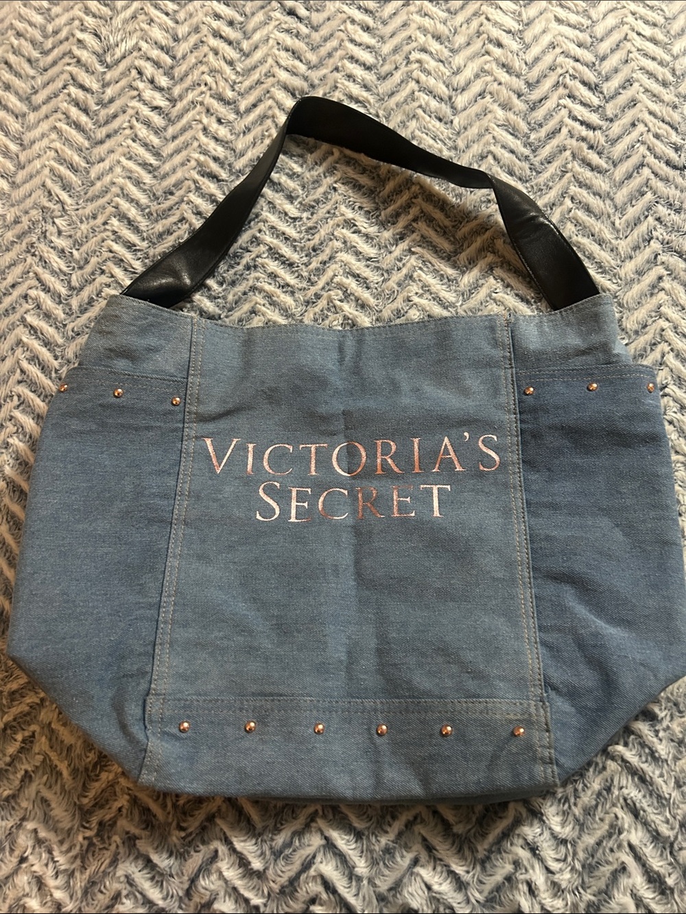 Victoria's Secret Denim Tote with Rose Gold Accents